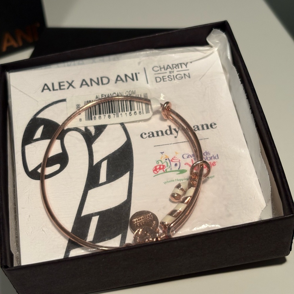 Alex and Ani Rose Gold Candy Cane Charm Bracelet